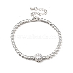 Clear Cubic Zirconia Flat Round Link Bracelet with Tennis Chains, Brass Jewelry for Women, Platinum, 6-1/2 inch(16.5cm)(BJEW-C030-01P)
