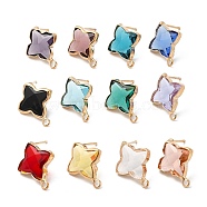 Brass Stud Earring Findings, with Glass and 304 Stainless Steel Pins & Horizontal Loops, Light Glod, Star, Mixed Color, 18x14~14.5x5mm, Hole: 1.8mm, Pin: 0.8mm(KK-Q777-29LG)