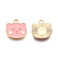 Alloy Charms, with Enamel, Light Gold, Bear, Pink, 14x14x2mm, Hole: 2mm(X-ENAM-S119-042C)