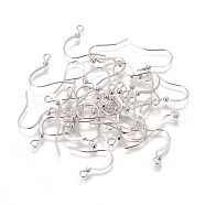 Brass French Earring Hooks, Flat Earring Hooks, with Beads and Horizontal Loop, Lead Free, Platinum, 15mm, Hole: 2mm(KK-Q369-P)