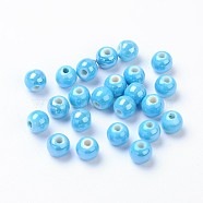 Pearlized Handmade Porcelain Round Beads, Deep Sky Blue, 6mm, Hole: 1.5mm(X-PORC-S489-6mm-08)