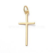 Brass Pendants, Long-Lasting Plated, Cross, Real 18K Gold Plated, 23x10.5x0.6mm, Hole: 3.2mm(X-ZIRC-G160-31G)