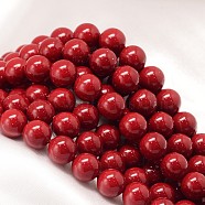 Baking Painted Shell Pearl Round Bead Strands, Dark Red, 4mm, Hole: 0.8mm, about 103pcs/strand, 15.74 inch(BSHE-L011-4mm-B007)