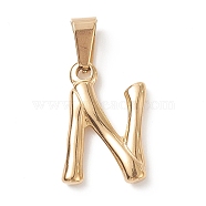 304 Stainless Steel Pendants, Bamboo Style, Letter, Golden Color, Letter.N, 19x13x3mm, Hole: 3x7mm(STAS-F235-01G-N)