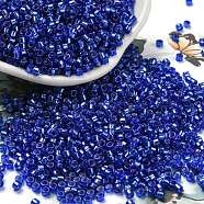 Glass Seed Beads, Silver Lined, Cylinder, Blue, 2.5x1.6mm, Hole: 1mm, about 58967pcs/pound(SEED-S042-04A-14)