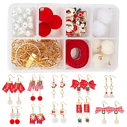 SUNNYCLUE 141Pieces DIY Christmas Themed Earring Making Kits, Including Alloy & Brass Pendants, Polyester Ribbons, Zinc Alloy Links Connectors, Brass Linking Rings & Earring Hooks, Glass Pearl Beads, Mixed Color(DIY-SC0015-12)