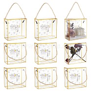 Transparent PET Candy Gift Boxes, Goodies Storage Case with Rope Handle, Square, Gold, 14x7x14cm(CON-WH0084-73A)