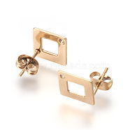 Ion Plating(IP) 304 Stainless Steel Stud Earring Findings for Dangle Charms, Rhombus, Golden, Rhombus: 13.5x13.5mm, Hole: 1.2mm, Pin: 0.7mm, Side Length: 10mm(X-STAS-L216-06A-G)