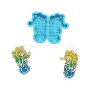 Sea Horse Shape Pendant Silicone Molds, Resin Casting Molds, for UV Resin & Epoxy Resin Jewelry Making, Sky Blue, 40x52x4.5mm, Hole: 2mm, Inner Diameter: 36x23mm(DIY-M034-03)