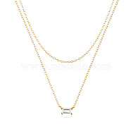 925 Sterling Silver Double Layer Crystal Rhinestone Pendant Cable Chain Necklaces, Golden, 15.35 inch(39cm)(FF7498)