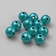 Matte Spray Painted Acrylic Beads, Round, Dark Turquoise, 8mm, Hole: 1.6mm(OACR-TAC0001-13J)