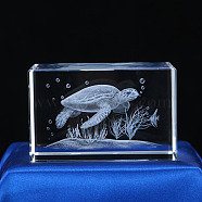 3D Laser Engraving Animal Glass Figurine, for Home Office Desktop Ornaments, Cuboid, Tortoise, 39.5x39.5x59.5mm(DJEW-R013-01D)
