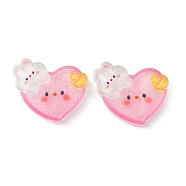 Translucent Resin Cabochons, Glitter Heart with Rabbit, Pearl Pink, 26x27.5x5.5mm(CRES-O006-12)