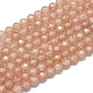 Cubic Zirconia Beads Strands, Faceted, Round, Bisque, 4mm, Hole: 0.8mm, about 91pcs/strand, 15 inch(38cm)(G-G792-47-08C)