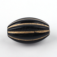 Oval Plating Acrylic Beads, Golden Metal Enlaced, Black, 24x16x16mm, Hole: 2mm, about 174pcs/500g(PACR-Q102-08B)