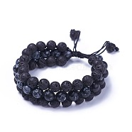 Adjustable Natural Snowflake Obsidian Braided Bead Bracelets, with Natural Lava Rock Beads and Nylon Cord, 2-3/8 inches~3 inches(5.9~7.8cm)(BJEW-I273-E01)