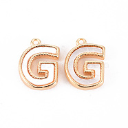 Brass Charms, with Shell, Real 18K Gold Plated, Nickel Free, Letter.G, 11x8x2mm, Hole: 0.9mm(KK-Q766-001G-NF)