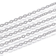 Tarnish Resistant 304 Stainless Steel Cable Chains, Soldered, Flat Oval, Stainless Steel Color, 2.6x2x0.5mm(CHS-F006-01D-P)