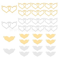 24Pcs 4 Styles Valentine's Day 304 Stainless Steel Connector Charms, Heart, Golden & Stainless Steel Color, 9.5~13x19~26.5x1mm, Hole: 1.3~1.5mm, 6pcs/style(STAS-DC0011-68)