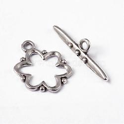 Alloy Toggle Clasps, Lead Free and Cadmium Free, Antique Silver, Flower: 19x15x1.5mm, hole: 2mm. Bar: 24x6x4mm, hole: 2mm(X-EA777Y)