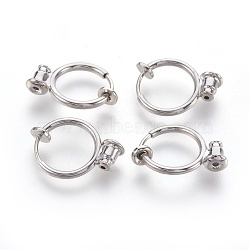 Brass Clip-on Hoop Earrings, For Non-pierced Ears, with Brass Spring Findings & Ear Nut, Cadmium Free & Lead Free, Platinum, 18x13mm, Hole: 0.8mm(KK-L168-04P)