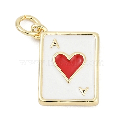 Brass Enamel Charms, with Jump Ring, Cadmium Free & Lead Free, Long-Lasting Plated, Rack Plating, Playing Card Charms, Real 18K Gold Plated, Heart, 15x12.5x2mm, Hole: 3mm(X-KK-G522-44G-02)