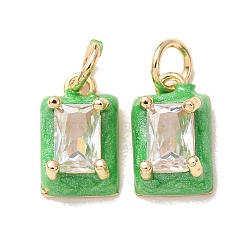 Brass Micro Pave Clear Cubic Zirconia with Enamel Charms, Rectangle Charms, Rack Plating, Long-Lasting Plated, Cadmium Free & Lead Free, Real 18K Gold Plated, Lime Green, 11.5x7x5mm, Hole: 3mm(CU-K002-51G-B)
