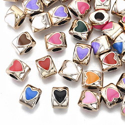 UV Plating Acrylic European Beads, with Enamel, Large Hole Beads, Mixed Color, Heart, Light Gold, 10x8~9x8mm, Hole: 4mm(OACR-N010-004LG)