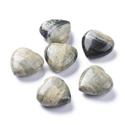 Natural Black Silver Leaf Jasper Heart Love Stone, Pocket Palm Stone for Reiki Balancing, 25x25.3x11.5mm(G-K416-04C-01)