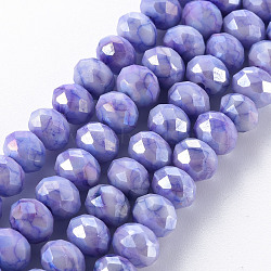 Opaque Baking Painted Glass Beads Strands, Imitation Stones, Faceted, AB Color Plated, Rondelle, Mauve, 8x6mm, Hole: 1.2mm, about 63~64pcs/strand, 15.87 inch~16.14 inch(40.3~41cm)(EGLA-N006-010A-B07)