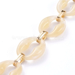 Handmade Imitation Gemstone Style Acrylic Oval Link Chains, with Aluminum Linking Rings, Light Gold, Wheat, Link: 31x26x9mm, 15x8x1mm, 39.37 inch(1m)/strand(AJEW-JB00625-06)