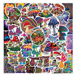 50Pcs Rainbow Color PVC Waterproof Cartoon Stickers, Self-adhesive Plant Decals, for Suitcase, Skateboard, Refrigerator, Helmet, Mobile Phone Shell, Mushroom Pattern, 50~80mm(MUSH-PW0001-068)