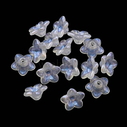 Two-tone Opaque Acrylic Bead Caps, 5-Petal Flower, Clear AB, 9x4.5mm, Hole: 1.4mm(OACR-G034-07F)