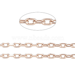 Ion Plating(IP) 304 Stainless Steel Cable Chains, Diamond Cut Chains, Soldered, Faceted, with Spool, Oval, Rose Gold, 1.5x1x0.3mm, about 32.8 Feet(10m)/roll(CHS-D004-01RG)