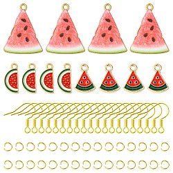 DIY Watermelon Dangle Earrings, Include Alloy Enamel Pendants, Iron Earring Hooks, Red, 5~28x5~21.5x2mm, Hole: 0.7~1.8mm(DIY-FS0006-06)