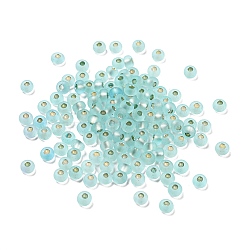 Frosted Silver Lined Glass Seed Beads, Round Hole, Round, Pale Turquoise, 3x2mm, Hole: 1mm, 787pcs/bag(GLAA-Q096-02H)