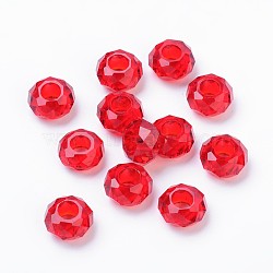 Glass European Beads, Large Hole Beads, No Metal Core, Rondelle, Red, 14x8mm, Hole: 5mm(GDA007-47)