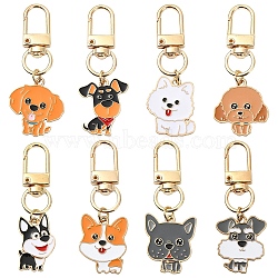 8Pcs Alloy Enamel Pendant Decorations, Dog, with Alloy Swivel Clasps, Light Gold, Mixed Color, 60mm(HJEW-YW00420)