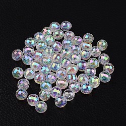 Faceted Eco-Friendly Transparent Acrylic Round Beads, AB Color, Clear AB, 8mm, Hole: 1.5mm(X-TACR-K001-8mm-22)