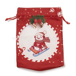 Christmas Theme Rectangle Cloth Bags with Jute Cord,  Drawstring Pouches, for Gift Wrapping, Snowman, 19x16x0.6cm(ABAG-P008-01A)