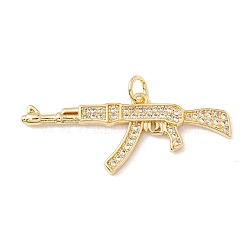 Brass Micro Pave Clear Cubic Zirconia Pendants, with Jump Rings, Cadmium Free & Lead Free, Long-Lasting Plated, Gun, Real 18K Gold Plated, 15x36x2mm, Hole: 3mm(ZIRC-P098-13G)