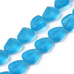 Transparent Frosted Glass Beads Strands, Nuggets, Dodger Blue, 15x11.5x8.5mm, Hole: 1mm, about 40pcs/strand, 22.83''(58cm)(FGLA-S001-02)