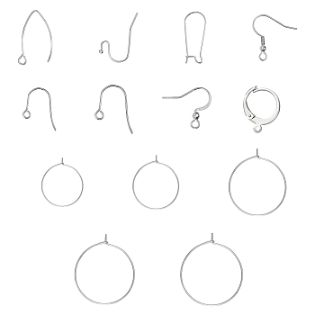 Stainless Steel Earring Hooks, with Horizontal Loop, with Hoop Earrings Findings, Leverback Earring Findings, Stainless Steel Color, 156pcs/box