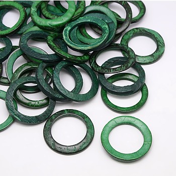 Dyed Wood Jewelry Findings Coconut Linking Rings, Dark Green, 35~36x3~6mm