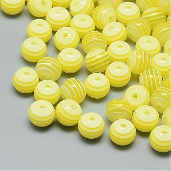 Transparent Stripe Resin Beads, Round, Yellow, 8mm, Hole: 1.6~2mm