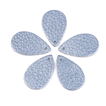 Eco-Friendly Cowhide Pendants, teardrop, Cornflower Blue, 25x15x1mm, Hole: 1.5mm