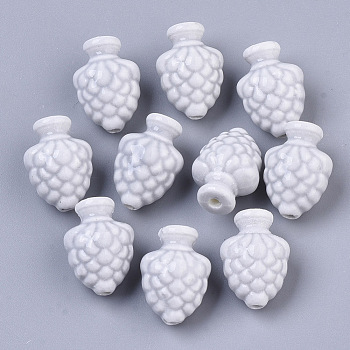 Handmade Porcelain Beads, Bright Glazed Porcelain Style, Pine Cone, Gainsboro, 19x14x12mm, Hole: 2mm