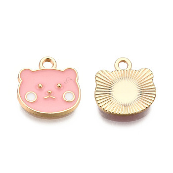 Alloy Charms, with Enamel, Light Gold, Bear, Pink, 14x14x2mm, Hole: 2mm