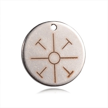 Spray Painted Stainless Steel Charms, Flat Round with Pattern, Peru, 15x1mm, Hole: 1mm