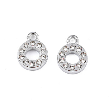 304 Stainless Steel Charms, with Crystal Rhinestone, Letter, Letter.O, 10~10.5x2~8x2mm, Hole: 1.2mm